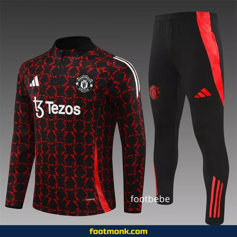 Survetement Manchester United 2024 2025 demi-zip rouge noir