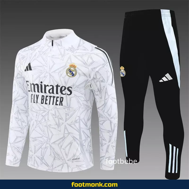 Survetement Real Madrid 2024 2025 demi-zip motif blanc